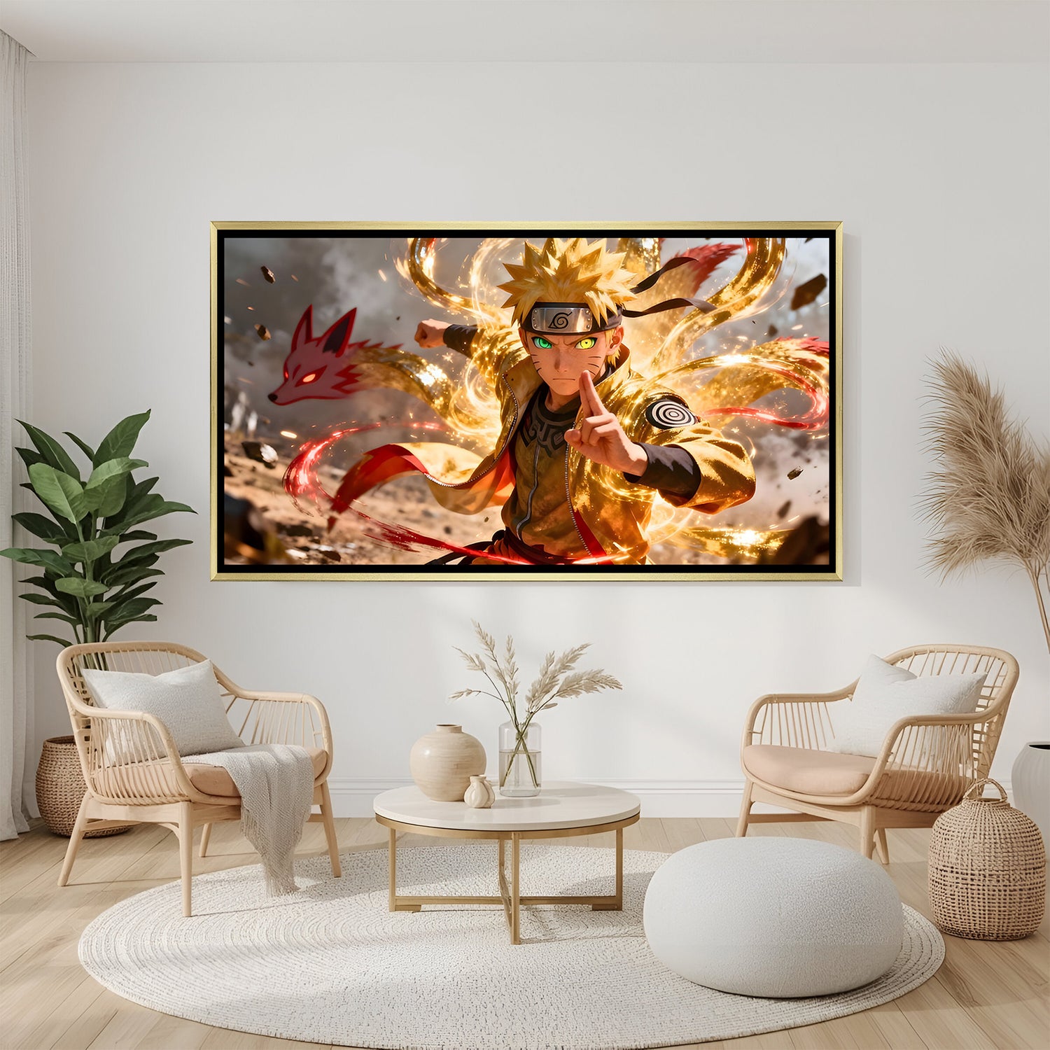 Naruto Uzumaki Naruto wall art in luxury golden floater frame with chakra anime design