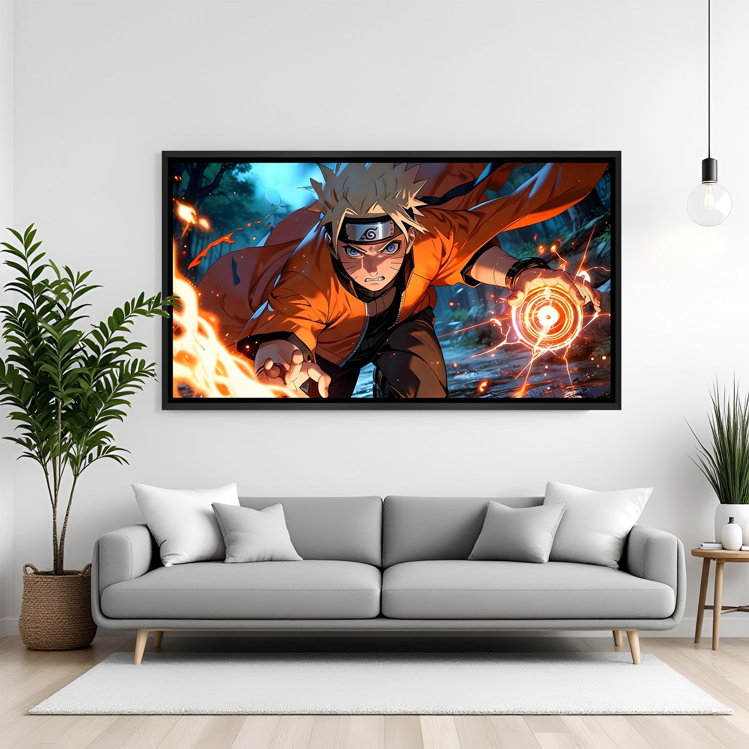 Naruto Uzumaki Rasengan anime canvas artwork in premium black floater frame