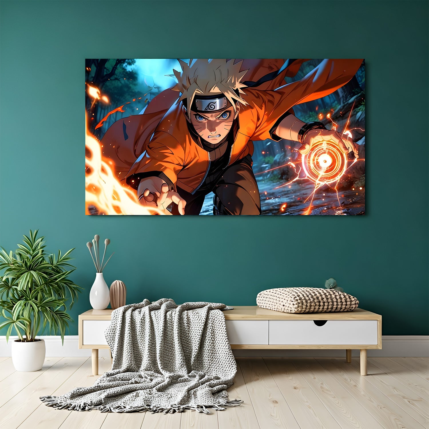 Naruto Uzumaki Rasengan canvas painting with anime battle artwork in canvas wrapped frame