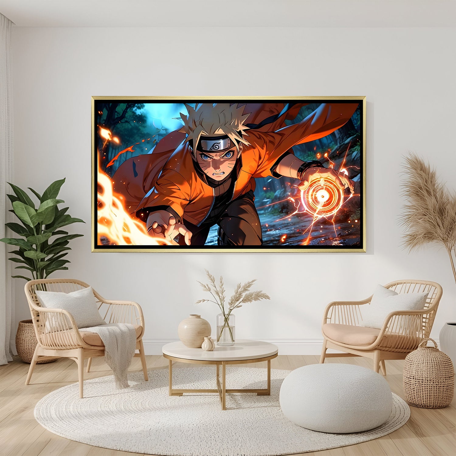 Naruto Uzumaki Naruto wall art in luxury golden floater frame with Rasengan anime design