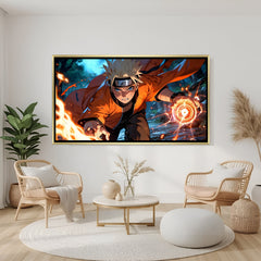 Naruto Uzumaki Naruto wall art in luxury golden floater frame with Rasengan anime design