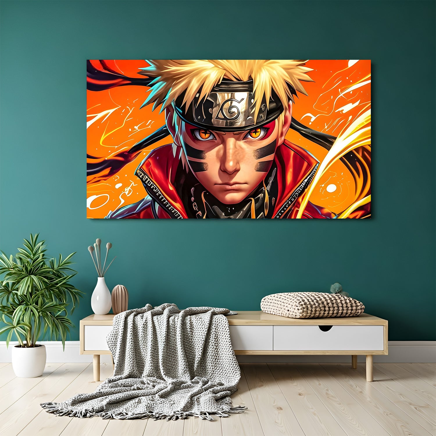 Naruto Uzumaki Sage Mode canvas painting with intense anime artwork in canvas wrapped frame