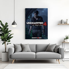 Nathan Drake's Final Expedition canvas wall art inspired by Uncharted 4 featuring cinematic adventure artwork in premium canvas wrapped frame