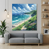 Canvas wall art featuring a natural beach view with ocean waves and sandy shore, capturing calmness and coastal beauty for relaxing interiors