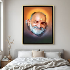 Neem Karoli Baba devotional artwork in golden floater frame premium spiritual decor