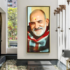 Neem Karoli Baba divine artwork in golden floater frame luxury spiritual wall decor