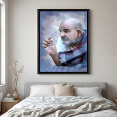 Neem Karoli Baba modern spiritual wall painting in black floater frame decor