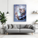 Neem Karoli Baba spiritual canvas wall art with peaceful expression and artistic painted style
