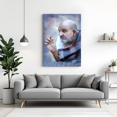 Neem Karoli Baba spiritual canvas wall art with peaceful expression and artistic painted style