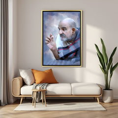 Neem Karoli Baba devotional artwork in golden floater frame premium spiritual wall decor