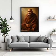 Neem Karoli Baba meditation wall painting in black floater frame spiritual decor