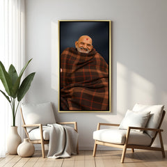 Neem Karoli Baba divine artwork in golden floater frame premium spiritual wall decor