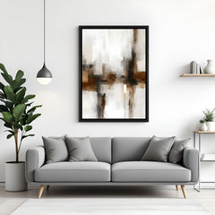 Minimal abstract neutral painting in black floater frame