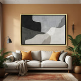 Elegant neutral abstract wall art with organic forms and golden frame for luxury decor