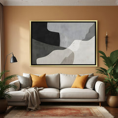 Elegant neutral abstract wall art with organic forms and golden frame for luxury decor