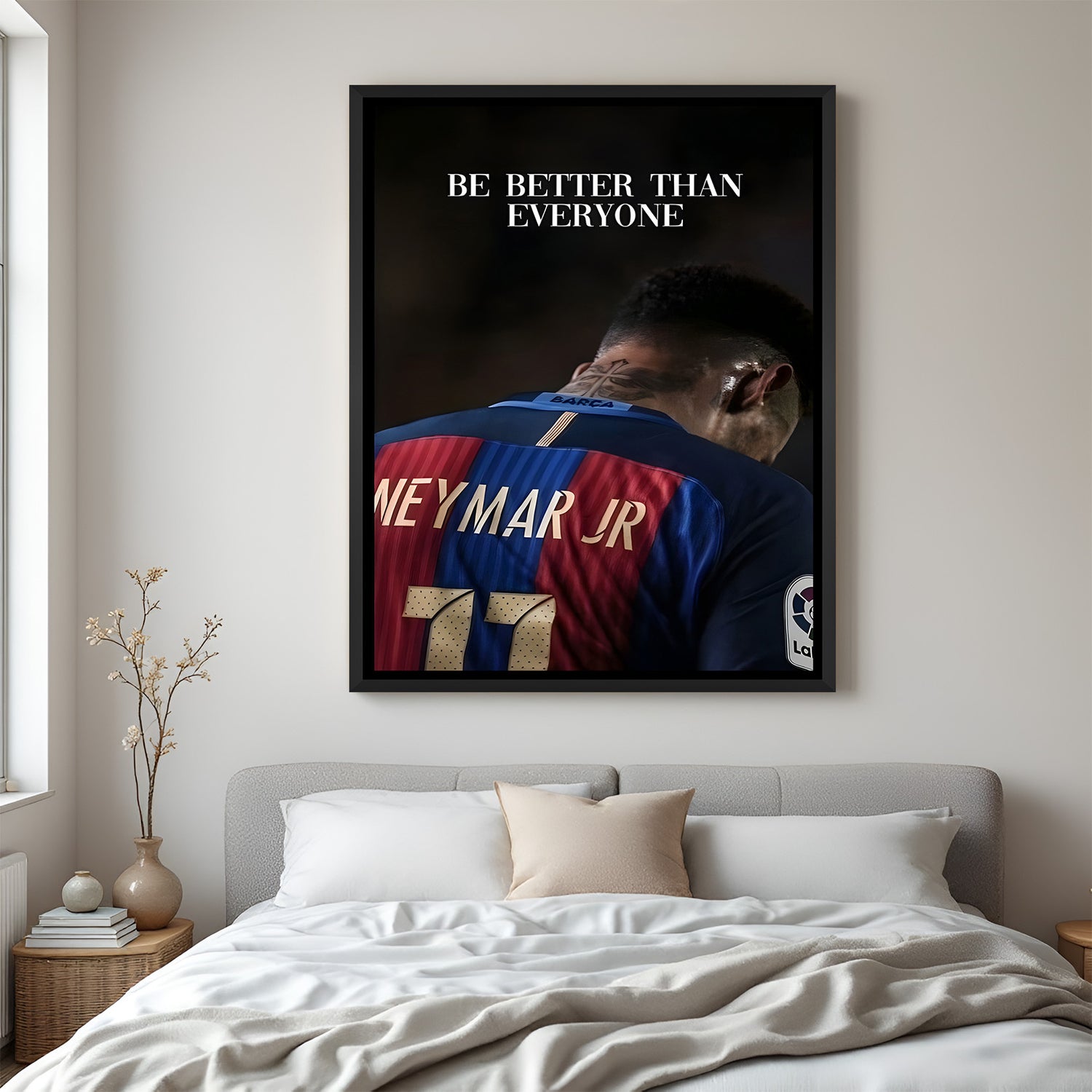 Neymar motivational football wall art in black floater frame premium soccer canvas decor