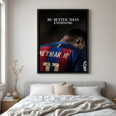 Neymar motivational football wall art in black floater frame premium soccer canvas decor