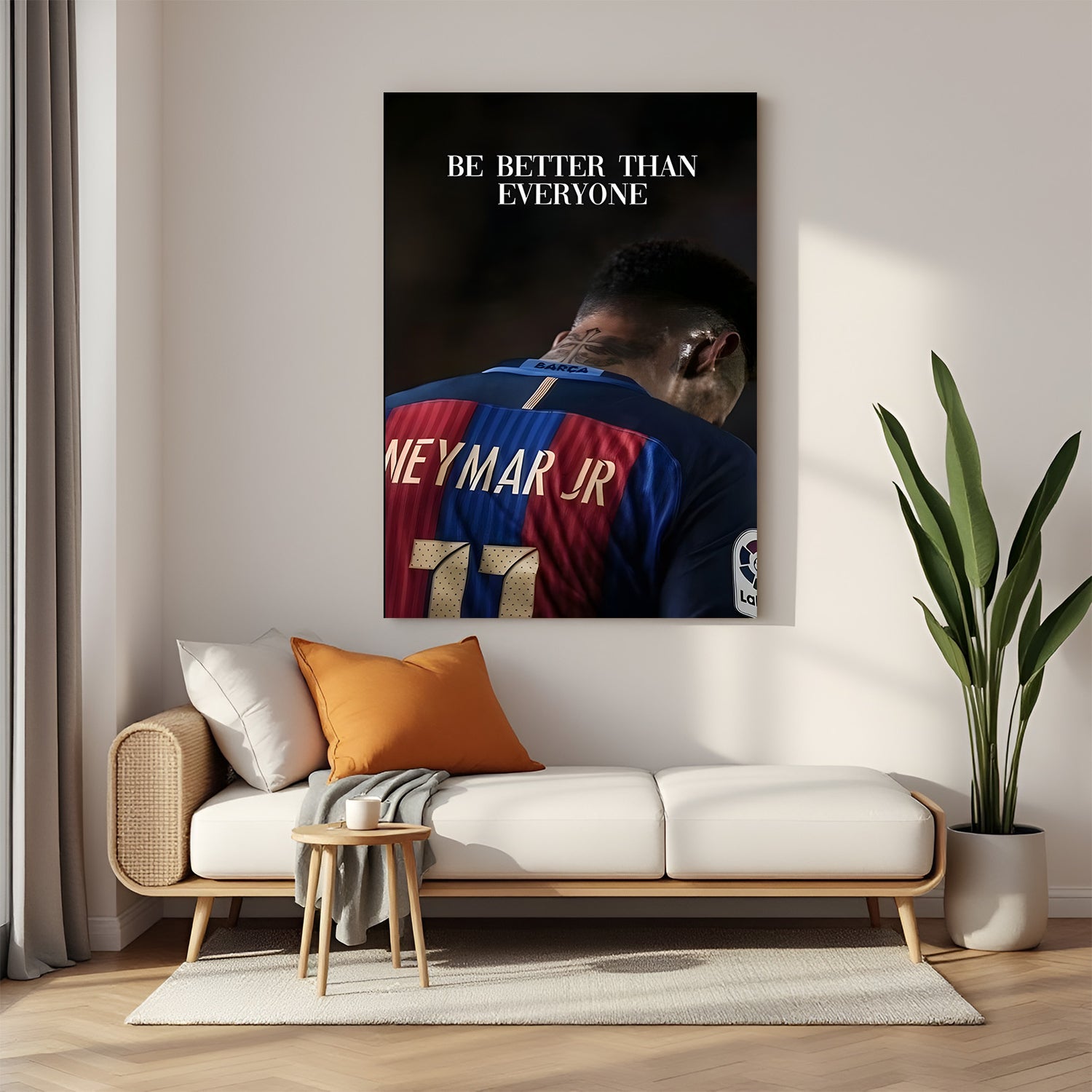 Neymar football motivation canvas wall art with be better than everyone quote sports decor