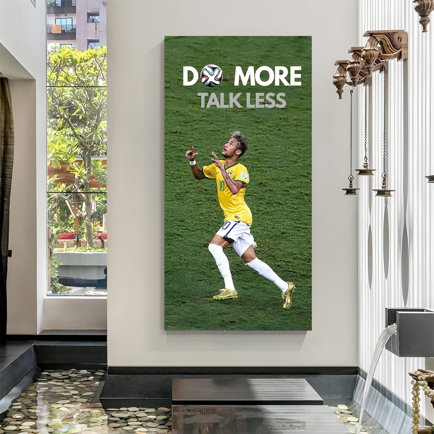 Neymar football motivation canvas wall art playing football with do more talk less quote sports decor
