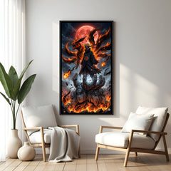 Naruto and Nine-Tailed Fox anime artwork in elegant black floater frame with dramatic chakra energy effects