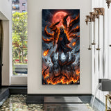 Naruto anime canvas wall art with powerful Nine-Tailed Fox behind him in premium canvas wrapped frame
