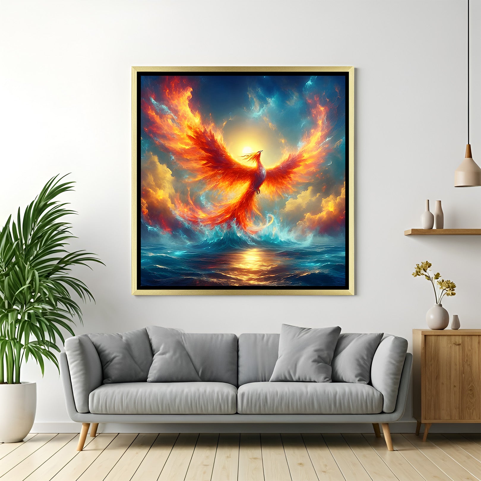 Ocean Fire Phoenix Canvas | Square Ascendant Wall Art – CIPHER SPACES