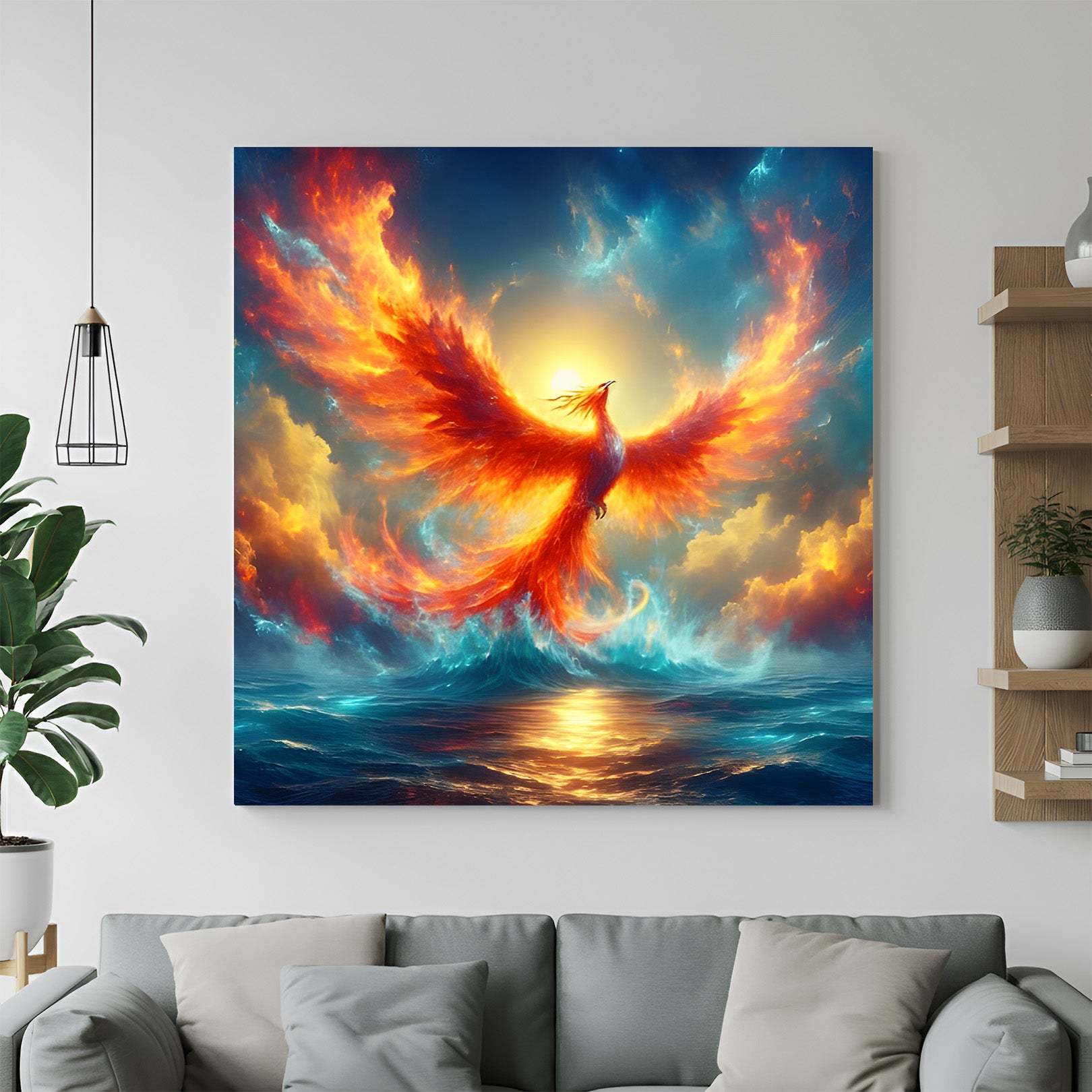 Ocean Fire Phoenix Canvas | Square Ascendant Wall Art – CIPHER SPACES
