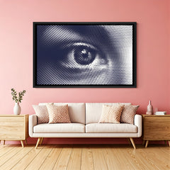 Modern one eye wall artwork in elegant black floater frame with bold abstract artistic detailing