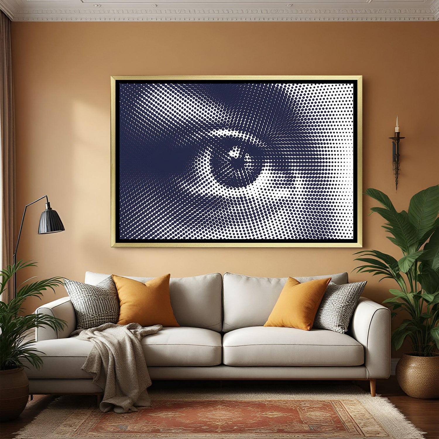 One eye contemporary canvas wall art in white floater frame perfect for modern minimalist interiors