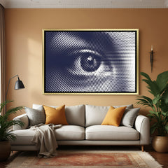 One eye contemporary canvas wall art in white floater frame perfect for modern minimalist interiors