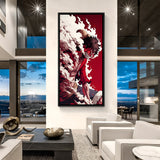 One Piece Monkey D. Luffy demon form canvas artwork in black floater frame with red devil aura anime wall decor