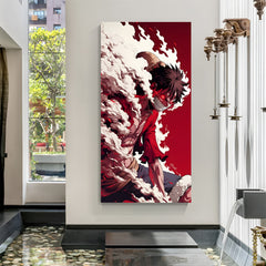 Monkey D. Luffy demon mode One Piece canvas painting with glowing red eyes, devil horns, and smoke aura canvas wrapped artwork