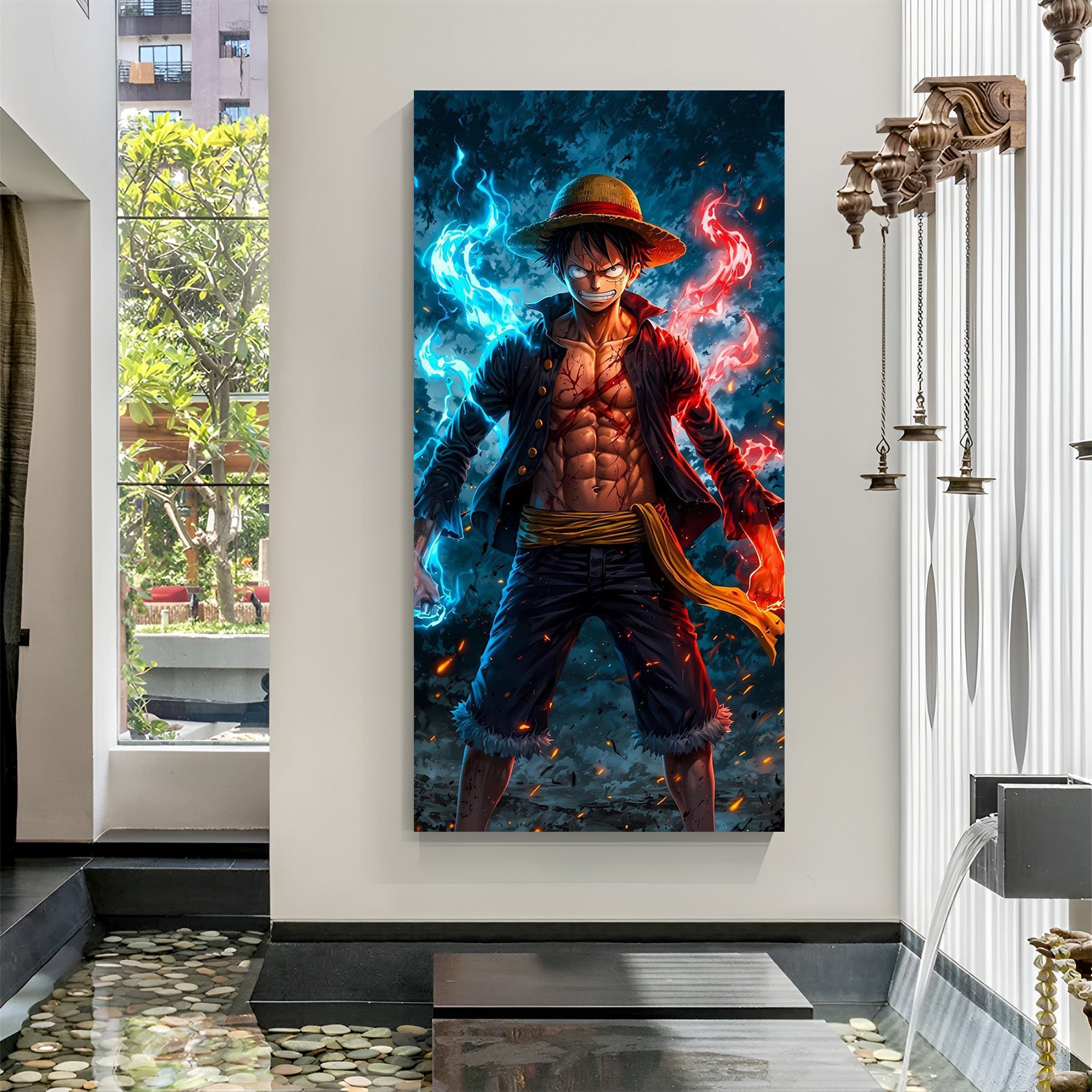 One Piece Luffy Fire & Ice Wall Art | Anime Canvas Decor – CIPHER
