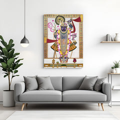 Shreenathji traditional Pichwai artwork with lotus motifs in premium canvas wrapped frame