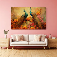 vastu canvas painting featuring a beautiful pair of peacocks for home decor to bring love harmony good fortune and aesthetic balance