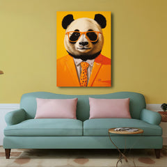 Cute panda wearing stylish glasses painted in modern style, perfect animal wall art for quirky and cozy interiors