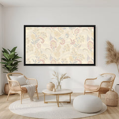 Pastel floral Kalamkari wall painting in modern black floater frame for sophisticated interiors