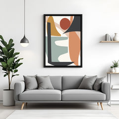 Bohemian pastel shape canvas in black floater frame – minimal and modern neutral decor