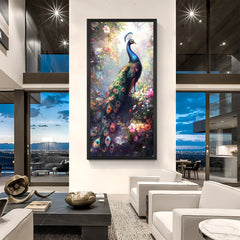 Black frame vastu peacock wall art reflecting inner harmony, elegance, and positive energy for contemporary home decoration
