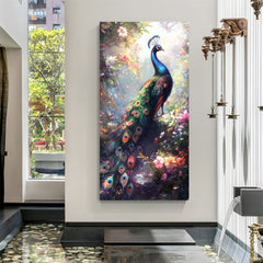 Peacock vastu canvas painting with rich symbolism for peace, emotional balance, and traditional elegance in Indian-inspired interiors