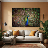 Peacock canvas wall art with vibrant colors and vastu symbolism representing prosperity, elegance, and natural harmony for home and office