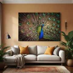 Peacock canvas wall art with vibrant colors and vastu symbolism representing prosperity, elegance, and natural harmony for home and office