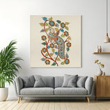 Peacock Kalamkari canvas wall art with intricate traditional Indian patterns for elegant and ethnic interiors