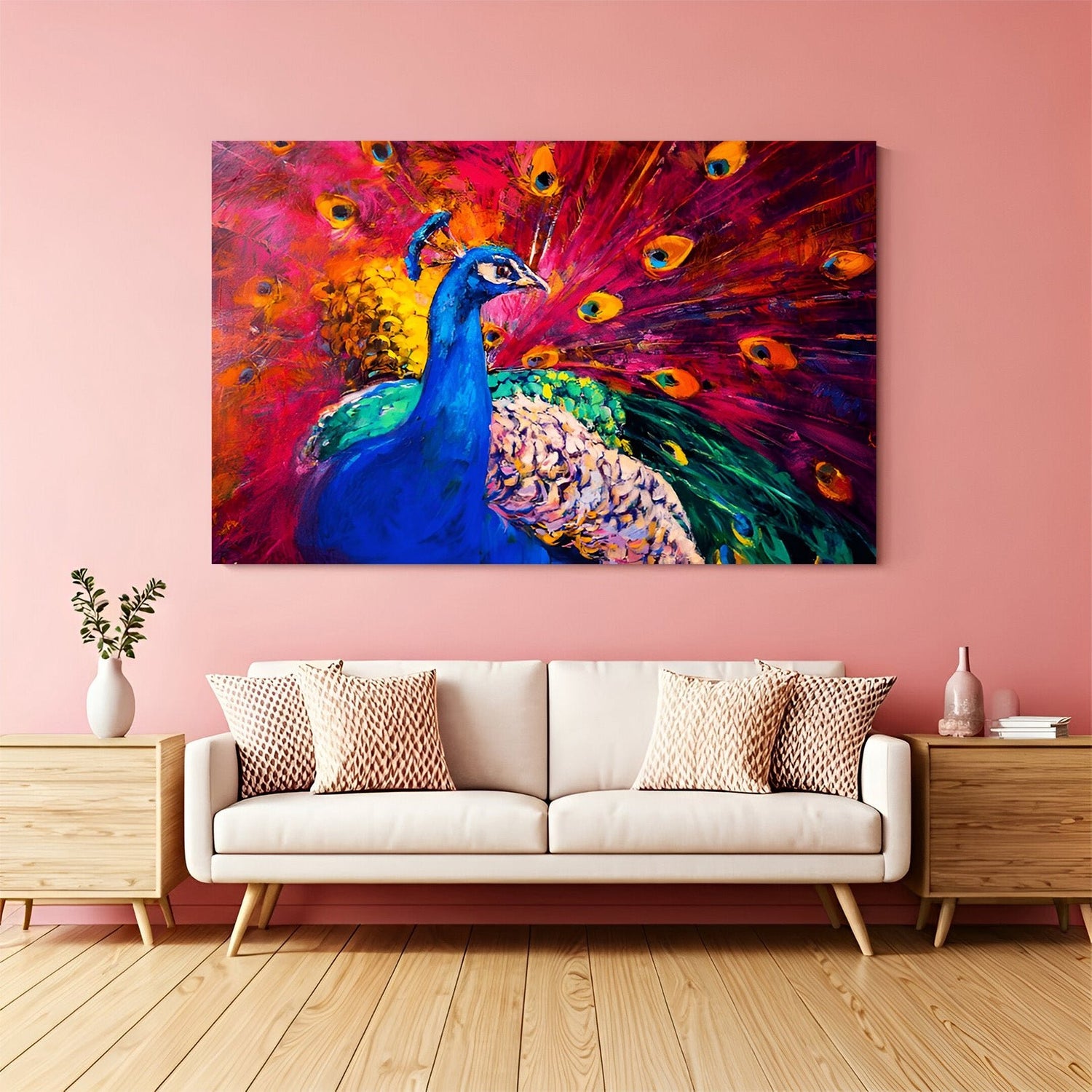 Peacock Vastu canvas painting for home and office wall decor, symbolizing grace, harmony, and positive energy according to Vastu principles