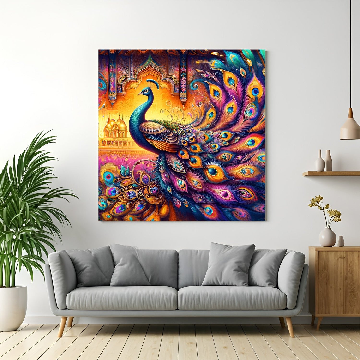 Peacock Vastu canvas painting for home wall decor, symbolizing success and prosperity with spiritual elegance