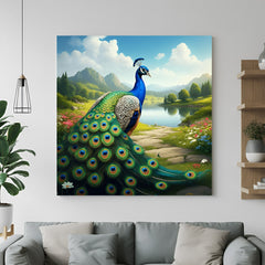 Peacock Vastu canvas painting for home wall decor, perfect for adding inspiring and positive energy to living spaces
