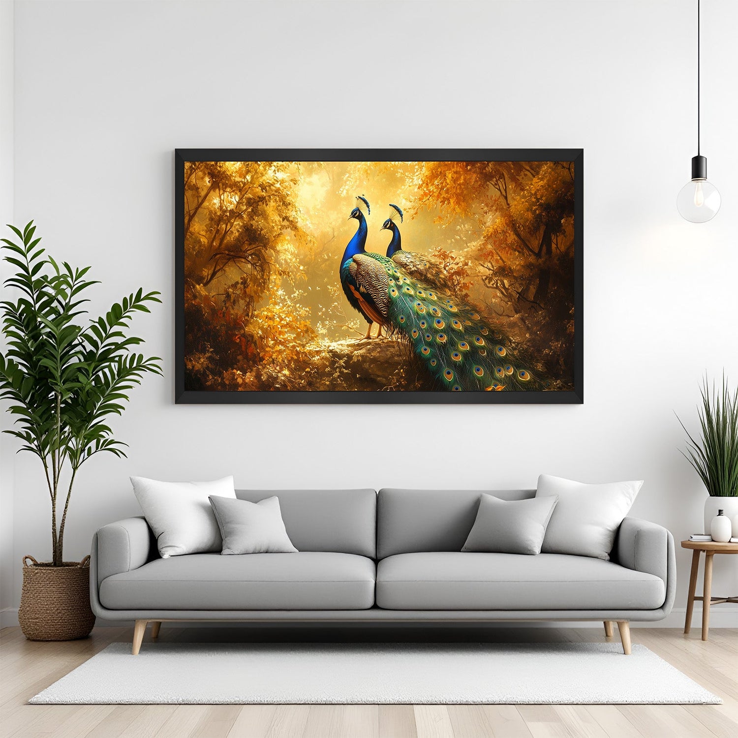 Black floater frame peacock pair Vastu painting bringing elegance and harmony to home and office interiors