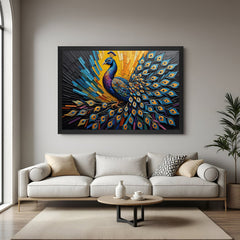 Peacock Vastu Painting in black floater frame, ideal for home or office interiors to promote balance, beauty, and emotional calmness