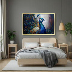 peacock vastu wall painting in golden floater frame for home and office spaces to enhance beauty peace and vastu balance
