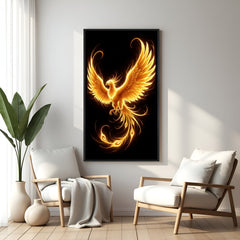 phoenix rising artwork in black floater frame representing courage motivation and sophisticated modern wall decor